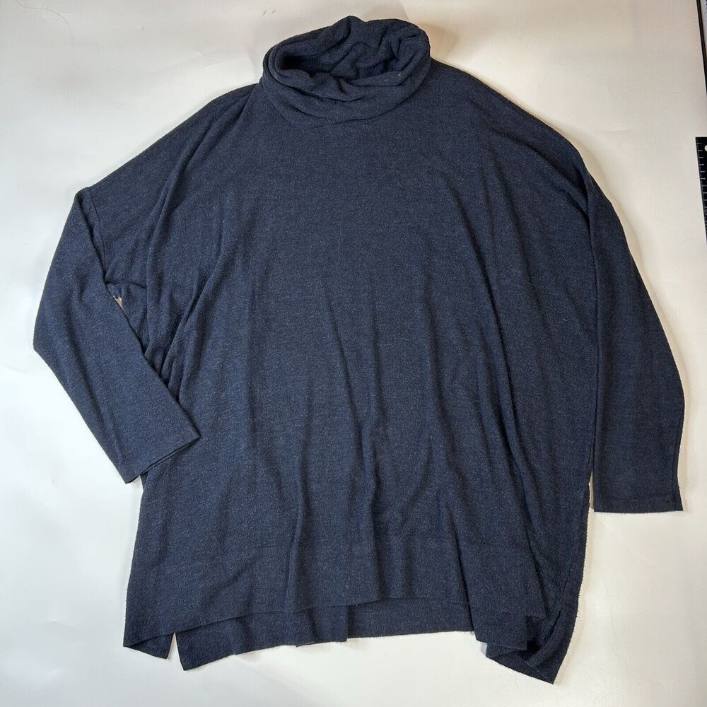 Capote Tunic Top Womens Large Cowl Neck High Low Navy Blue Made In USA Relaxed